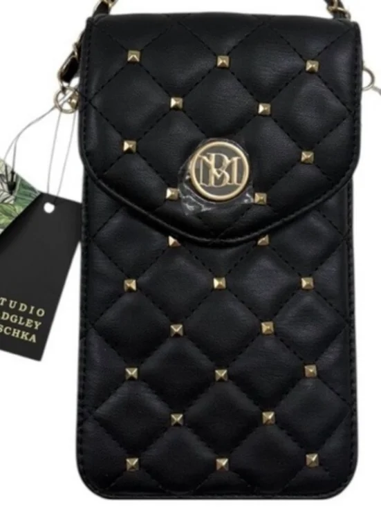 Badgley Mischka Black Quilted Crossbody Phone Bag with Gold Hardware - Picture 6 of 8